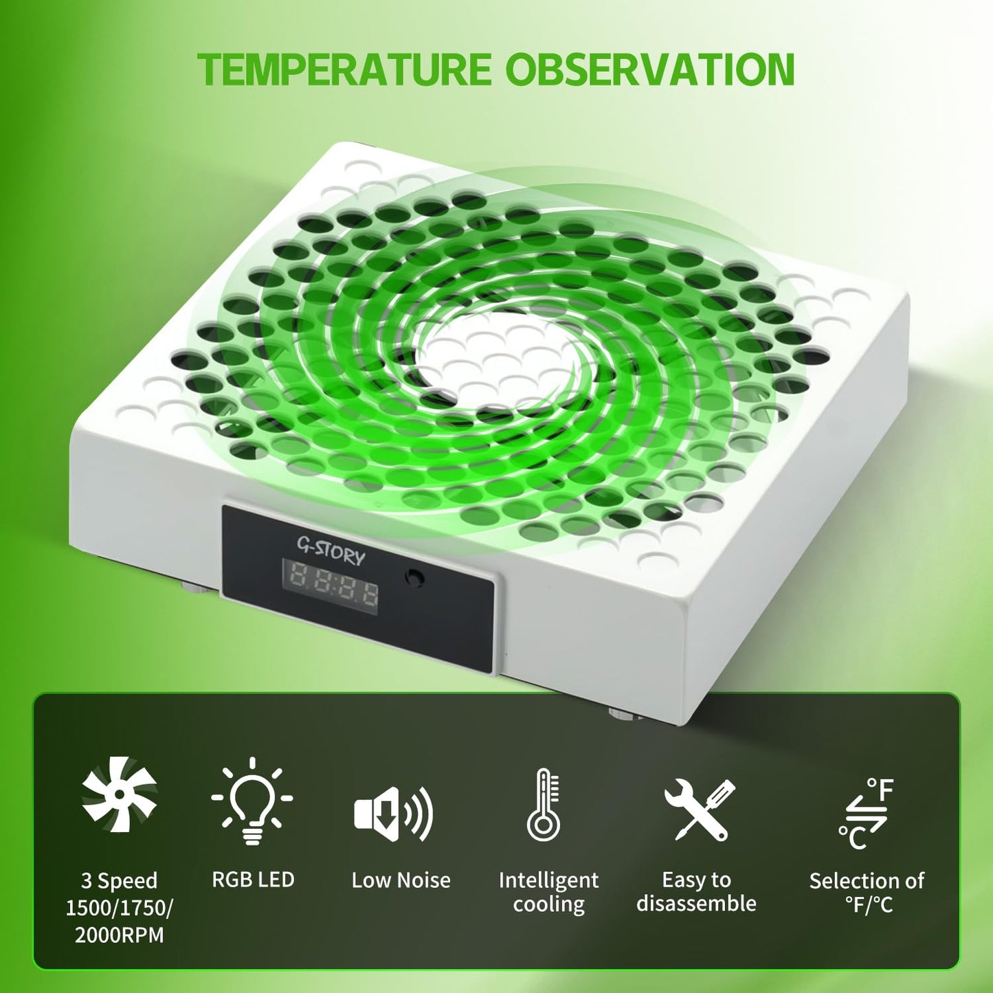 G-STORY Cooling Fan for Xbox Series X with Automatic Fan Speed Adjustable by Temperature, LED Display, High Performance Cooling, Low Noise, 3 Speed 1500/1750/2000RPM (140MM) with RGB LED (White)