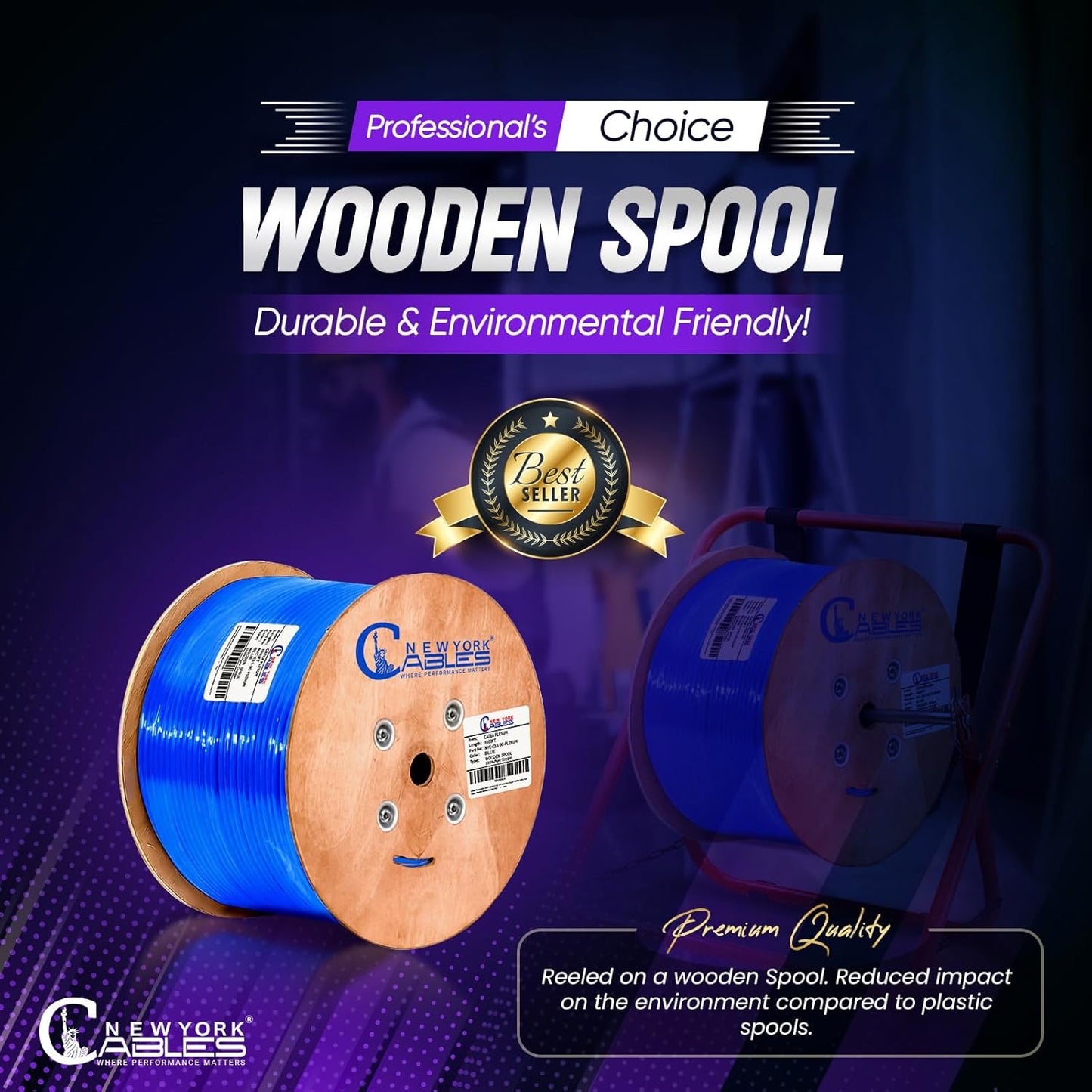 Cat6A Plenum (CMP) Cable 1000ft Blue | 100% Solid Bare Copper 750MHz, PoE++ (4PPoE) 23AWG 4 Pair (UTP) Solid Conductors Quality Tested High Speed cat 6a Ethernet Cable for Networking By Newyork Cables