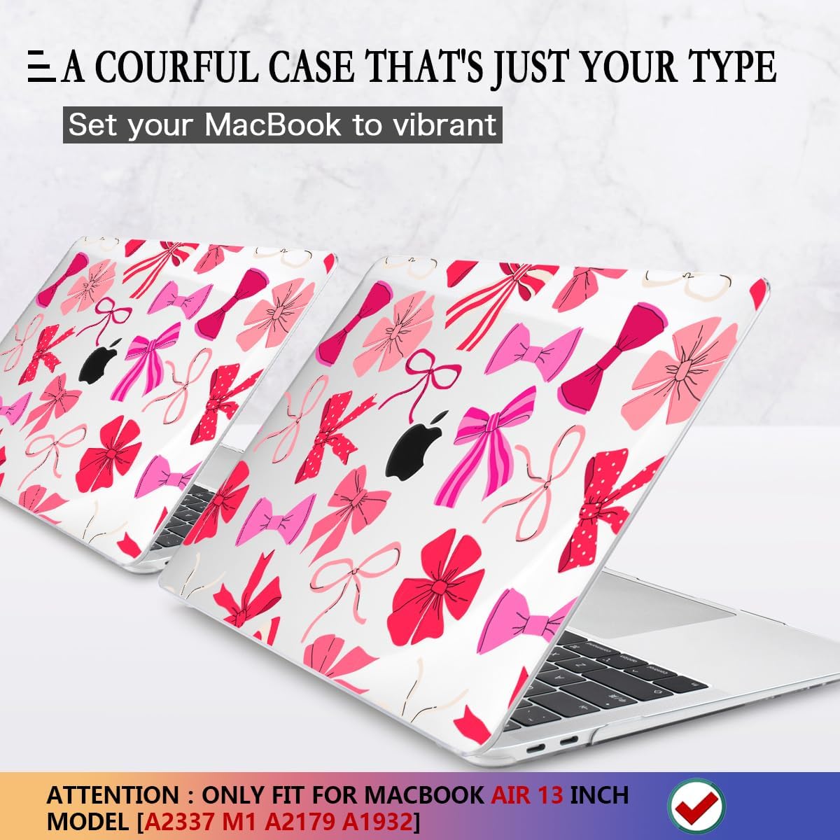 CISSOOK Compatible with MacBook Air 13 inch Case 2022 2021, 2020-2018 Release Model M1 Chip A2337 A2179 A1932, Plastic Hard Shell Case for MacBook Air 13-inch with Retina Display Touch ID, Pink Bows