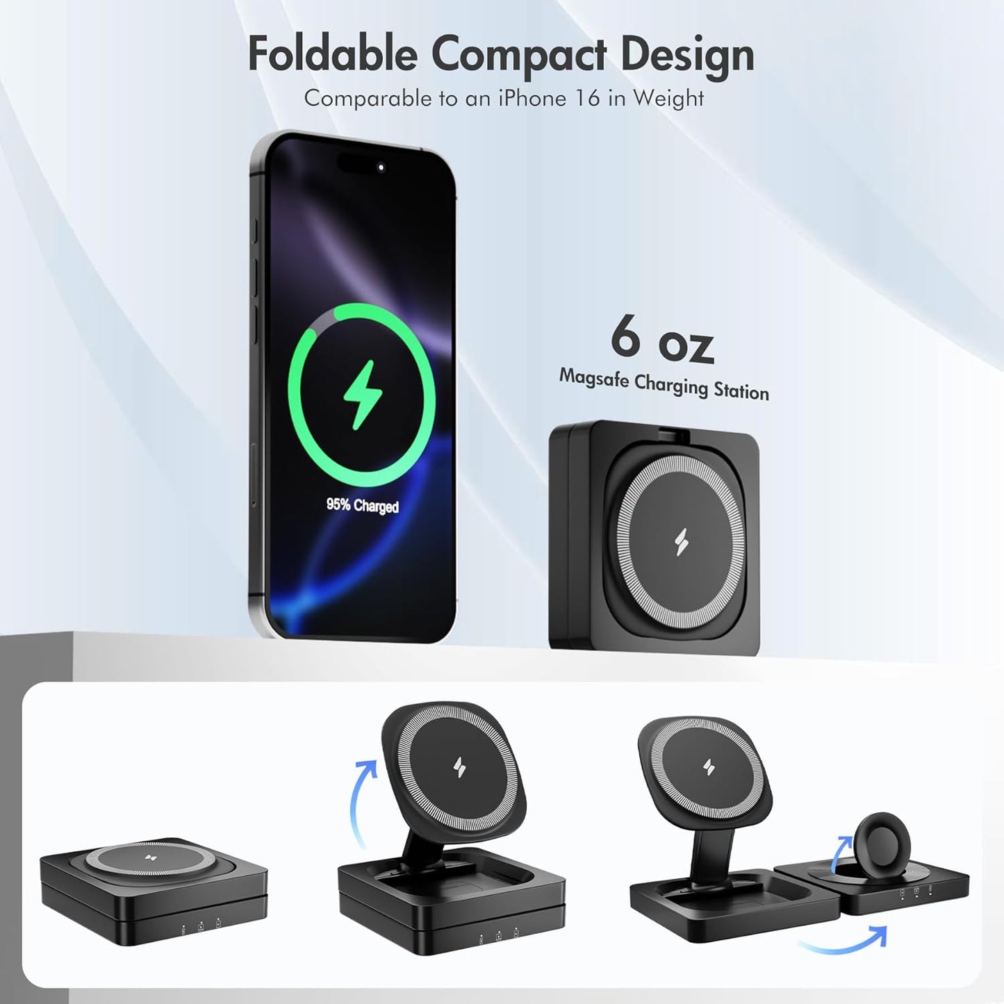 Magnetic Wireless Charger for iPhone: 3 in 1 for Travel 15W Fast Charging Pad Foldable for iPhone 16-12 Pro Max - for Apple Watch Ultra and AirPods Series Magnet Multiple Devices (Dark Black)