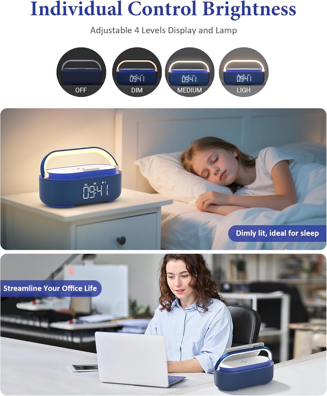 COLSUR 6-in-1 Bluetooth Speaker Alarm Clock with 15W Wireless Charger, FM Radio, Adjustable LED Night Light, 2500mAh Battery, Snooze Function – for Bedroom, Home, Office