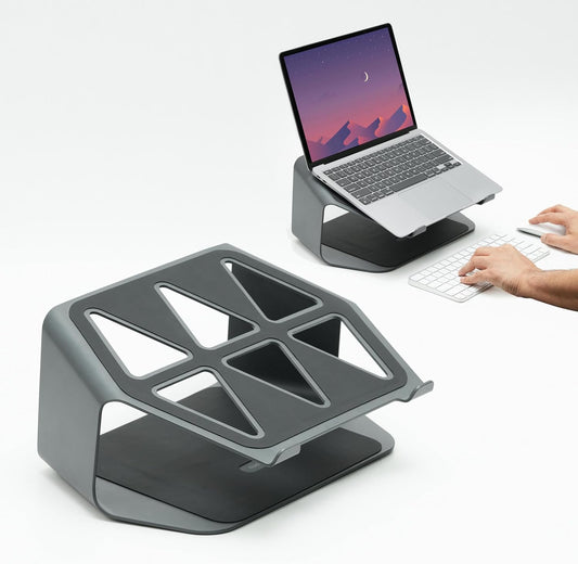 NUMIN Facet Laptop Station Graphite | Laptop Tabletop Stand Tall Height Ventilated | Sturdy Rust Free Metal Design | Anti Slip leatherite Surface | Compatible for MacBook, HP, Dell, Lenovo
