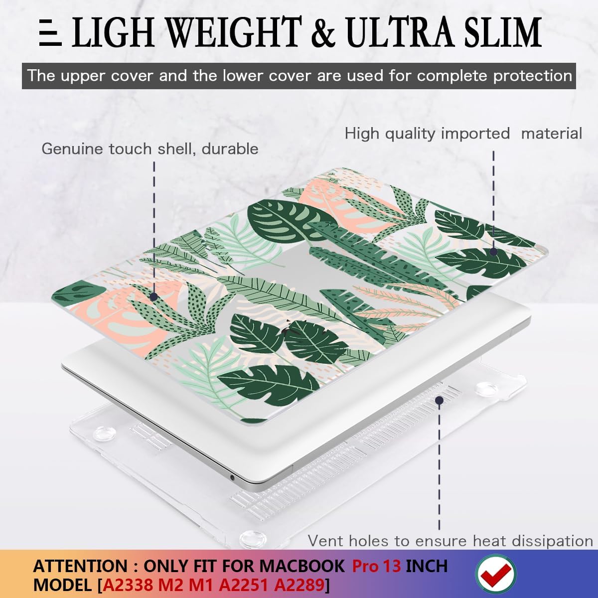 CISSOOK Palm for MacBook Pro 13 inch Case 2025-2020 Release M2 Chip A2338 M1 A2251 A2289 with Touch Bar, Tropical Hard Shell Case with Keyboard Cover for MacBook Pro 13, Tropical Palm Leaves