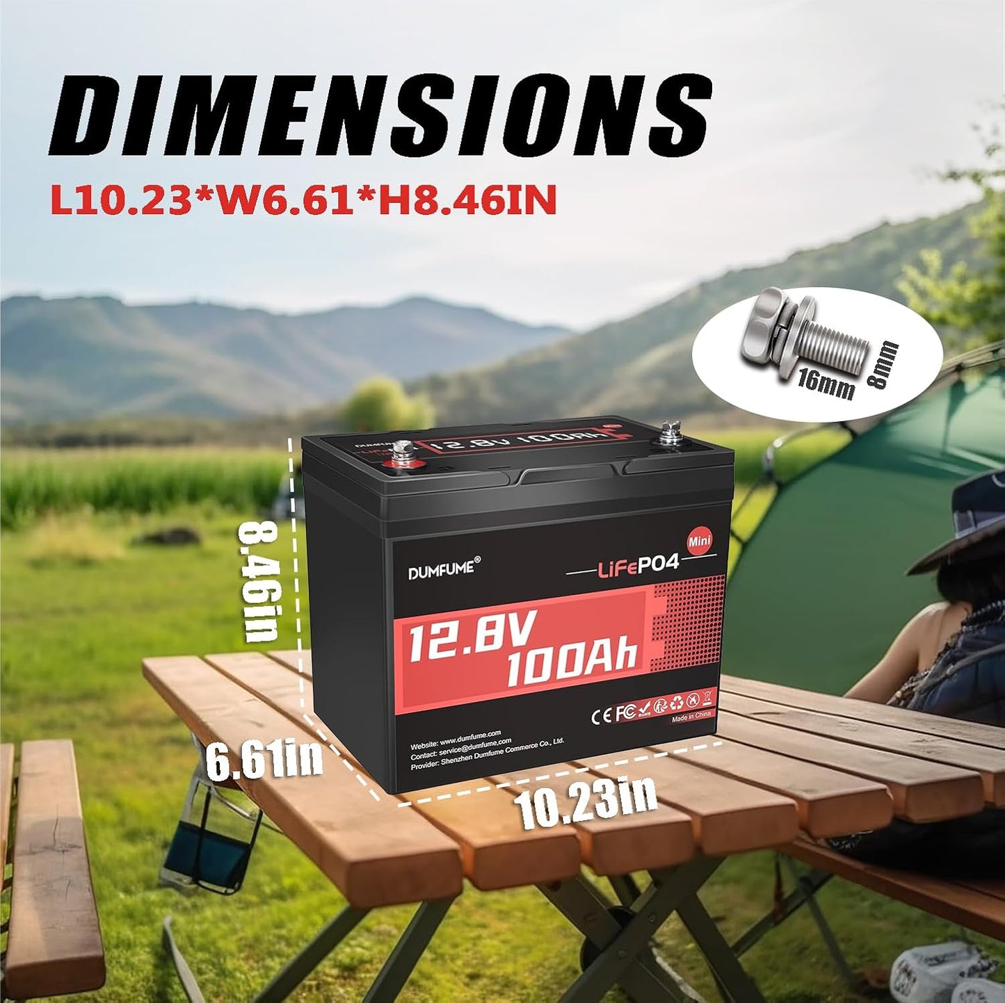 12V 100Ah Mini LiFePO4 Lithium Battery, Built-in 100A BMS,1280Wh Deep Cycle Rechargeable Battery 6000+ Cycles 10-Year Lifespan for RV, Solar, Marine and Home Energy Storage