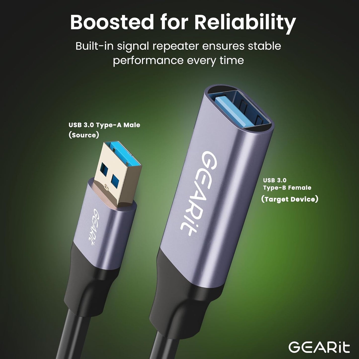 GEARit USB 3.0 Active Extension Cable (20 Feet) A-Male to A-Female USB Repeater with Signal Booster for Oculus Rift, Quest Link, Xbox 360 Kinect, PlayStation, Printer, Webcam - 20ft