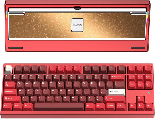 KEEBMONKEY WOBKEY Crush 80 Reboot CNC Aluminum 5-Second Quick-Release Triple-Mode Connectivity Mechanical Keyboard with Superior Acoustics (Pro Red)