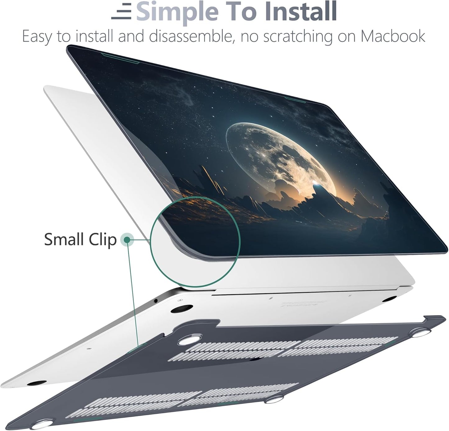 Batianda Case for M1 MacBook Air 13 Inch Model A2337 A2179 A1932 2021 2020 2019 Release,3D Painted Creative Series Design Hard Shell with Keyboard Cover & Screen Protector, Moon in Sky