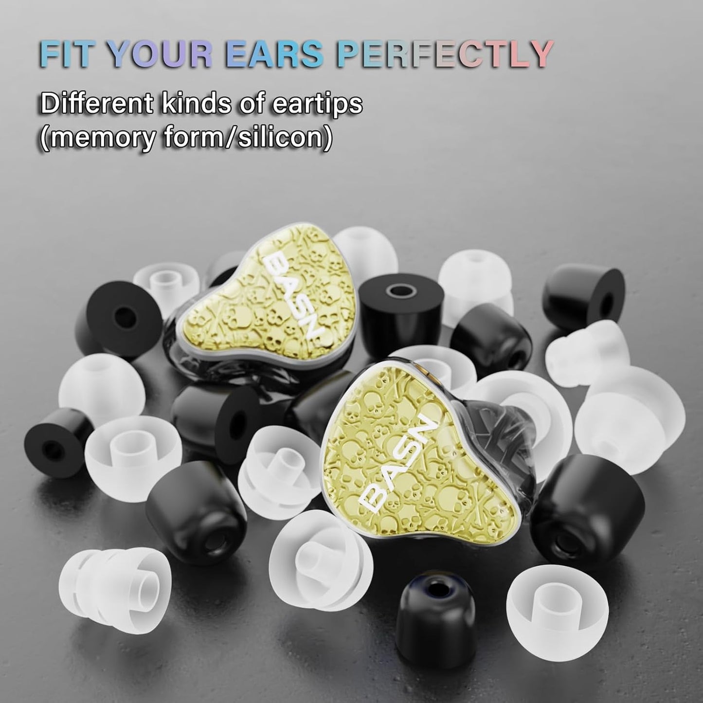 BASN Bmaster5 in Ear Monitors, 5 Drivers Drummer Headphones with Powerful Bass, Noise Isolation IEM Earbuds with Detachable MMCX Sliver-Plated OFC Cable for Musicians (Starlight Gold, MMCX)