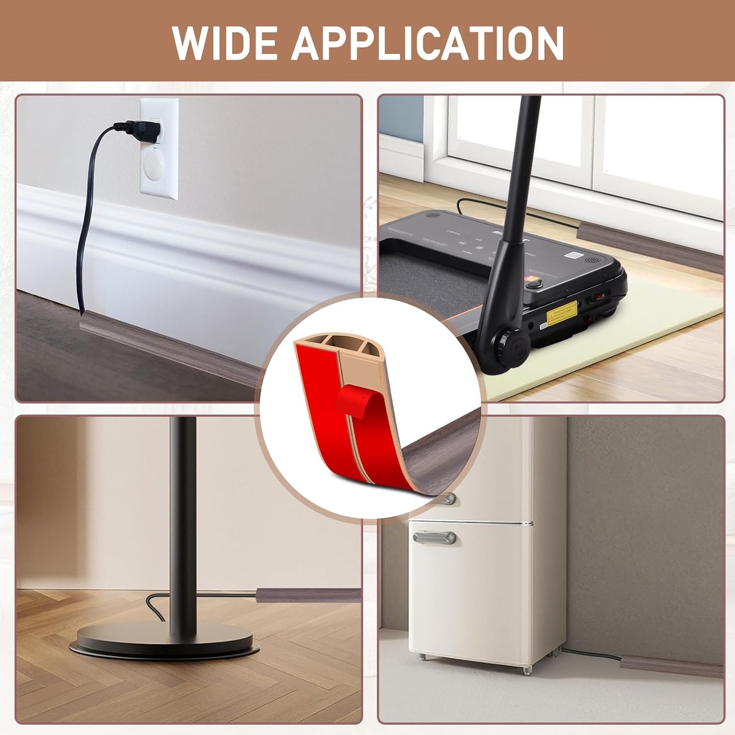 Floor Cord Cover Self Adhesive Cord Hider Floor Extension Cord Covers for Floor Power Cord Protector Cable Management Prevent Cable Trips Cable Cavity 0.51" W x 0.31" H (Brown Walnut Wood, 3.3Ft)