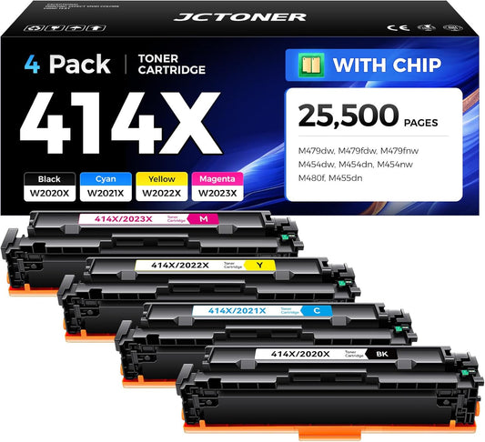 414X Toner Cartridge Set 4-Pack Replacement for HP 414X W2020X W2021X W2022X W2023X Compatible for HP Color Laserjet Pro MFP M479fdw M479fnw M479dw M454dw M454dn M454nw Enterprise M480f M455dn Printer