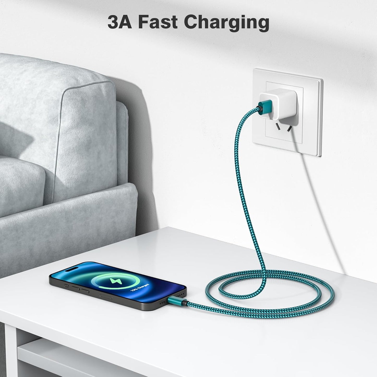 Elebase USB C Car Charger Cable 3 Pack 1.5/3.3/6.6FT,USBC Charging Cord for iPhone 15 16 Max Samsung Galaxy S8 S9 S20 S21 S22 S23 S24 Note 10 20,Moto Play Power G Pro Fast Stylus,Motorola Edge One 5G