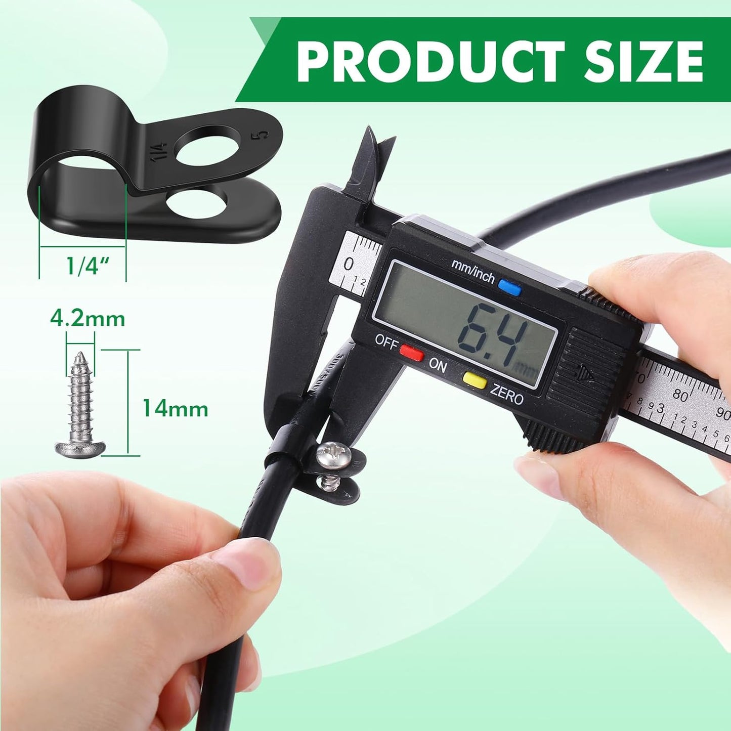 Hicarer 50 Pack R-Type Cable Clip Wire Clamp, Nylon Screw Mounting Cord Fastener Clips with 50 Pack Screws for Wire Management (Black, 1/4inch)