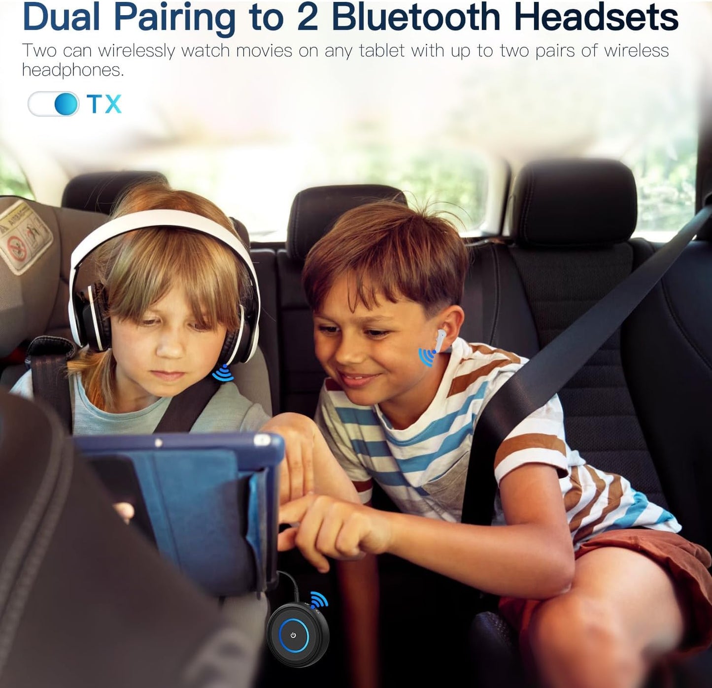 Bluetooth 5.3 Transmitter for TV/Airplane, 2-in-1 Bluetooth Transmitter Receiver for Home Stereo/Speakers/Headphones/PC/Car, Wireless Adapter w/3.5mm AUX/RCA Jack, Dual Link, Low Latency,16H