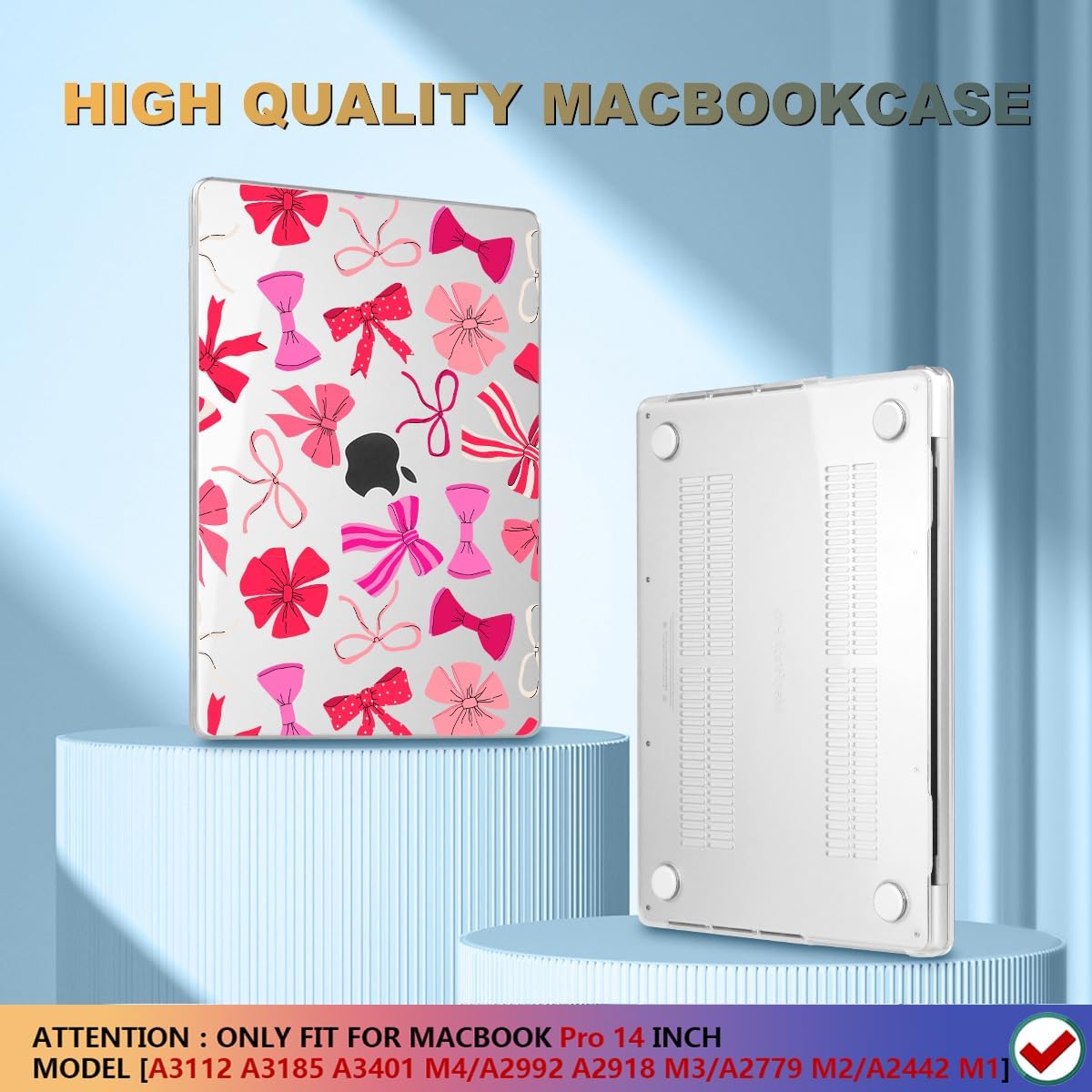 CISSOOK Compatible with MacBook Pro 14 inch 2024 2023 2022 2021 Release M4 M3 M2 M1 Chip A3112 A3185 A3401 A2918 A2992 A2779 A2442 Model, Hard Shell Case with Keyboard Cover&Screen Protector, Pink Bow