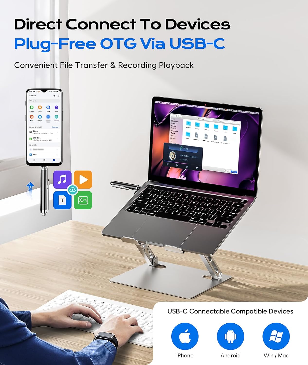 64GB (7200Hrs) Voice Recorder w/Type-C, Voice Activated Recorder with AI-Intelligent Noise Reduction, Audio Recording Device 90 Days Storage Capacity for Lectures Meeting, Class, Work, Interviews