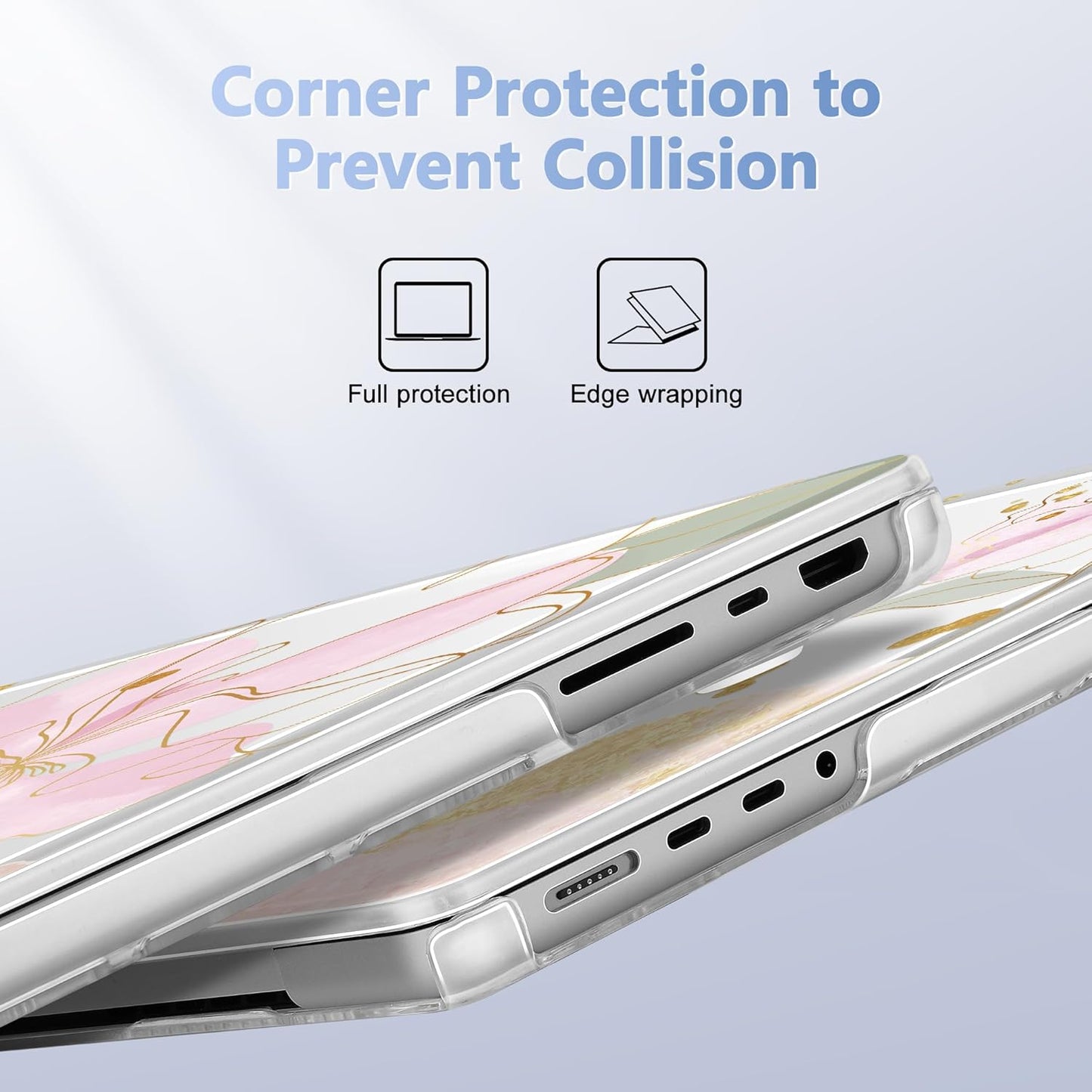 for MacBook Pro 16 inch Case 2021 2022 2023 2024 Release A3186 A3403 M4 A2991 M3 A2780 M2 A2485 M1 Pro/Max, Hard Shell Case with Screen Protector & Keyboard Cover, Gold Blossom Flowers