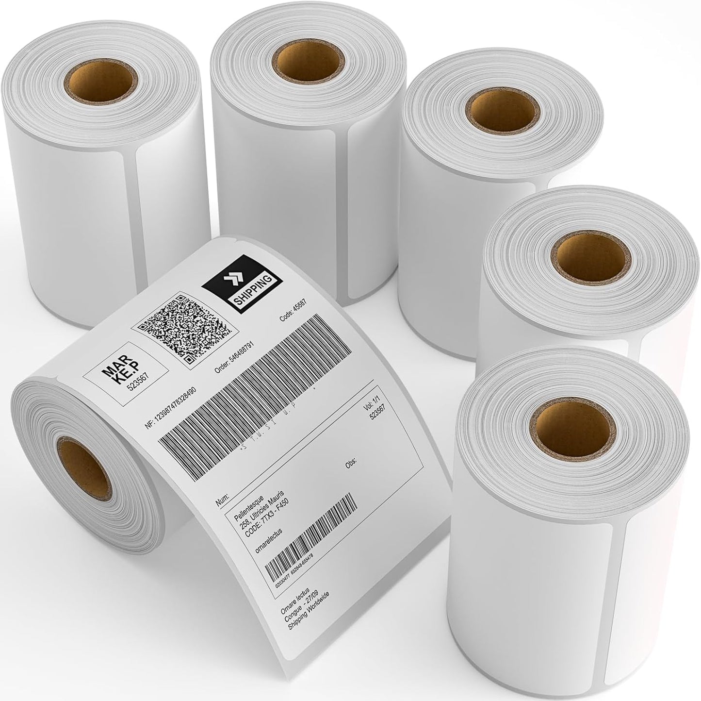 6 Rolls 4" x 6" Direct Thermal Printer Label, 250 Labels/Roll, Total 1500 Thermal Shipping Labels, Strong Adhesive, Commercial Grade, Perforated, Compatible with Most Thermal Printers (NOT for DYMO)