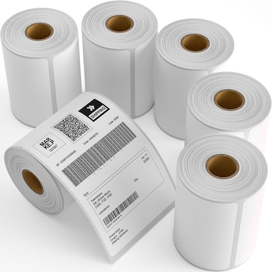 6 Rolls 4" x 6" Direct Thermal Printer Label, 250 Labels/Roll, Total 1500 Thermal Shipping Labels, Strong Adhesive, Commercial Grade, Perforated, Compatible with Most Thermal Printers (NOT for DYMO)