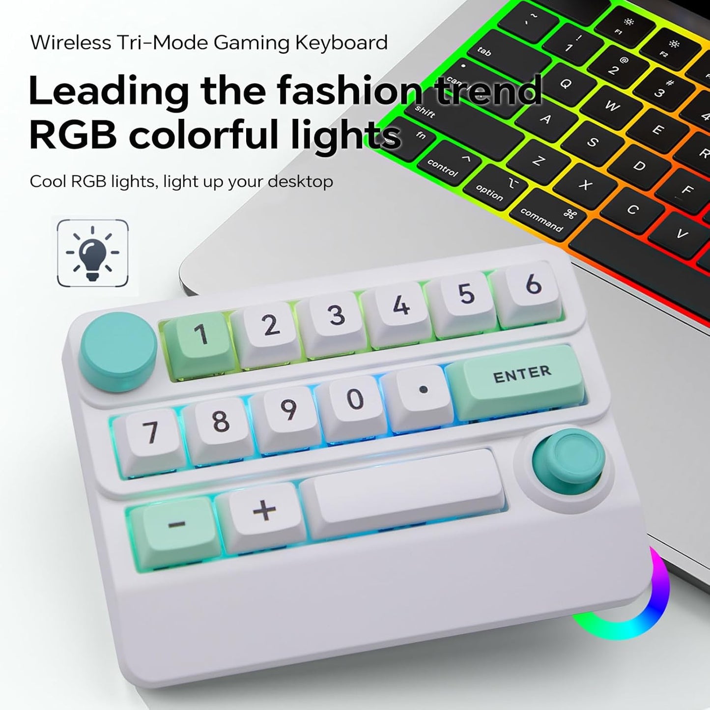 Adventurers W909 Wireless RGB Mechanical Numeric Keypad, Hot-Swappable, Macro-Programmable Numpad, Joystick & Knob Control for PC/Tablet/Laptop/Phone, Tri-Mode Connectivity (White)