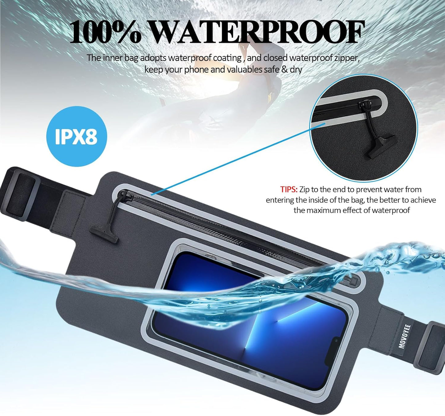 Dry Bags Waterproof Fanny Pack Women for Swimming Men Kids Beach Travel Water Sports Kayaking Boating Floating Fishing Hiking,Running Belt Bag GYM Exercise, Small Cell Phone Waist Pouch Black