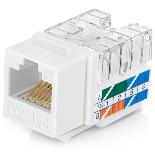 Everest 90° Angled RJ45 Cat6A Keystone Jacks 50-Pack in White - Slim Profile Female RJ45 Connectors - Cat 6A Keystone Jack - Compatible with 90° Angled Speed Termination Tool - easyJACK (B094WB91H3)