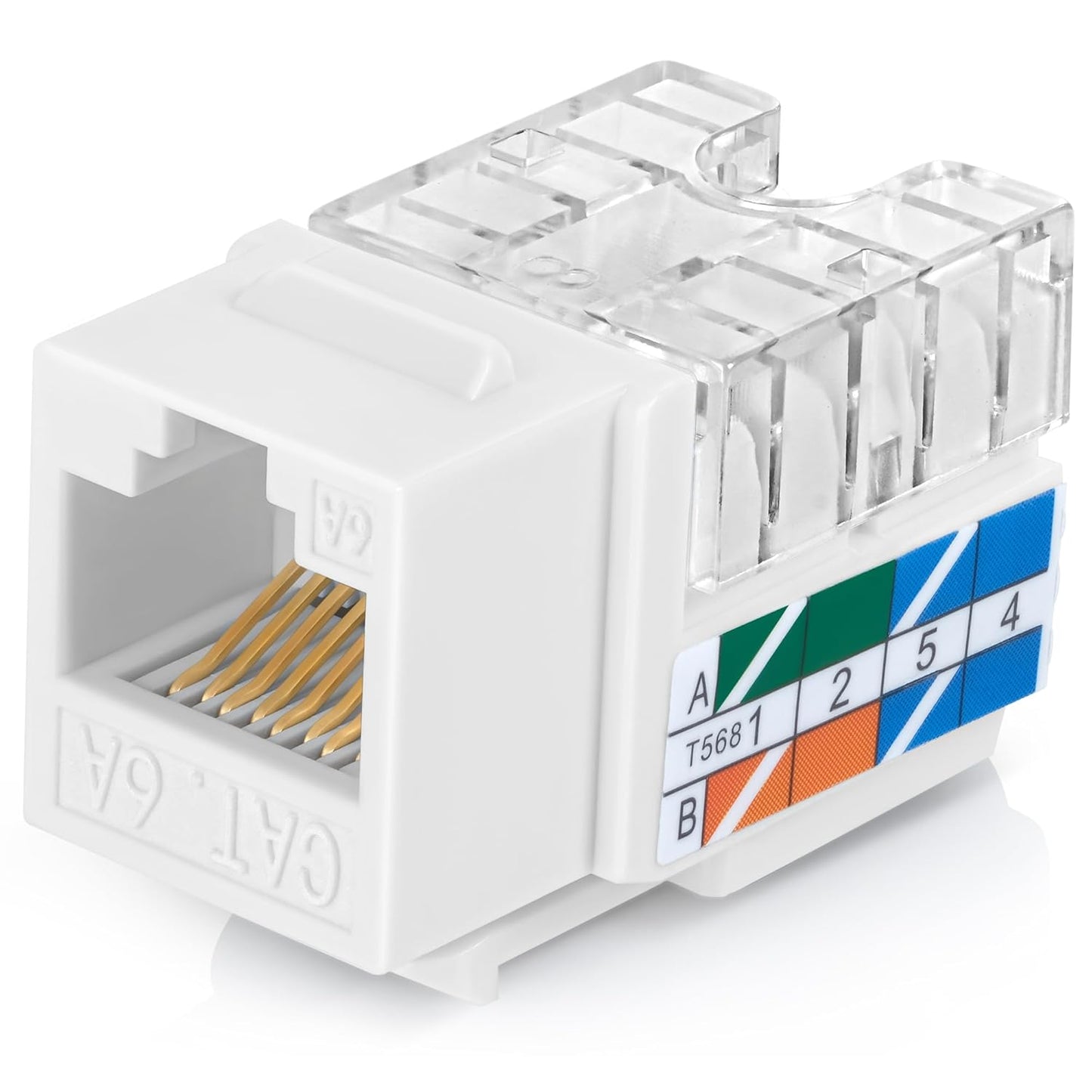 Everest 90° Angled RJ45 Cat6A Keystone Jacks 100-Pack in White - Slim Profile Female RJ45 Connectors - Cat 6A Keystone Jack - Compatible with 90° Angled Speed Termination Tool - easyJACK (B094WB91H3)
