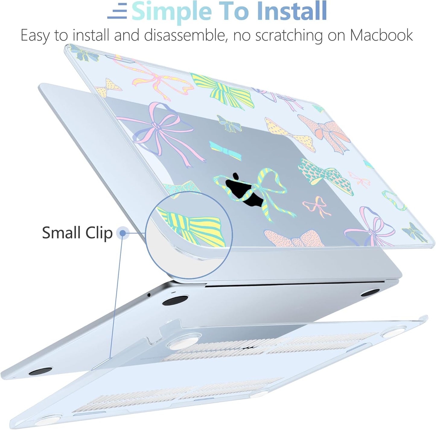 MEEgoodo Case for M4/M3/M2 MacBook Air 13.6 inch Case 2025 2024 2022, Fit Model A3240/A3113/A2681, Laptop Hard Shell with Keyboard Cover Compatible with MacBook Air 13 inch, Hand Drawn Doodles & Bow