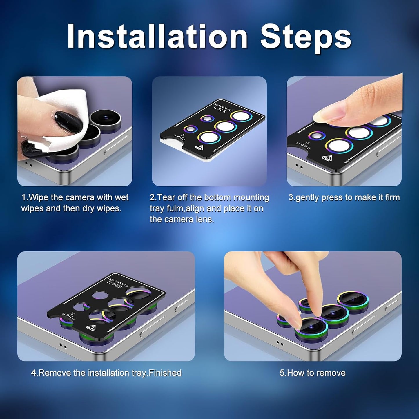 for Samsung Galaxy S25 Ultra Camera Lens Protector, Individual Metal Ring Tempered Glass Lens Cover, [Strong Adsorption] Scratch Resistant Ultra-Thin HD Clear Lens Cover, 1 Set-Blue