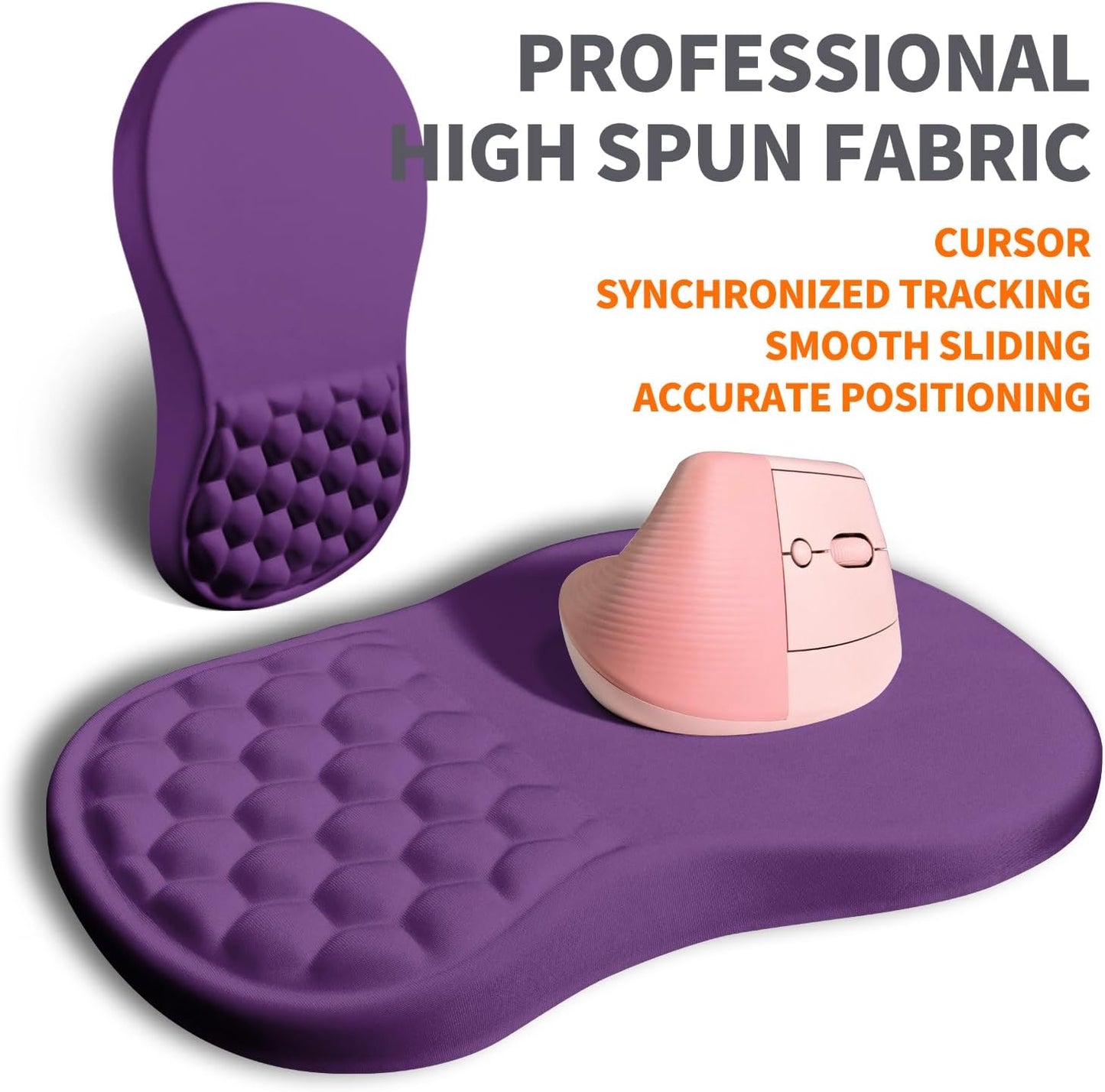 Ergonomic Joint Wrist Support Mouse Pad with Memory Foam Cushion Massage Bump, Carpal Tunnel Pain Relief Mousepad Slope Design for Wrist Rest, 11.8x7.9 in, Dark Violet