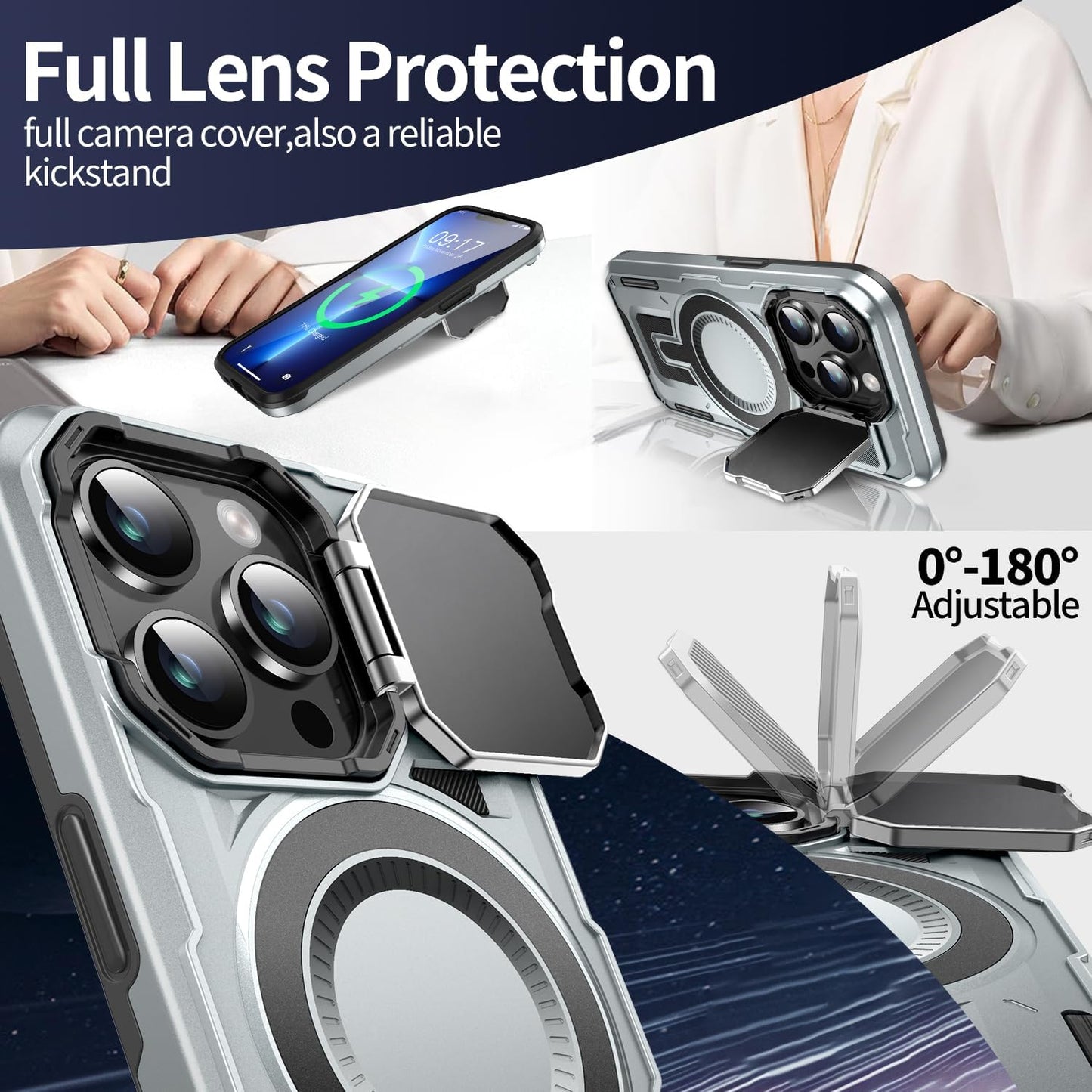 Camera Stand Case for iPhone 13 Pro, [Compatible with MagSafe] [Lens Cover] 2024 Version Military Grade Protective Soft Case for iPhone 13 Pro 6.1 inch Men Women, Grey