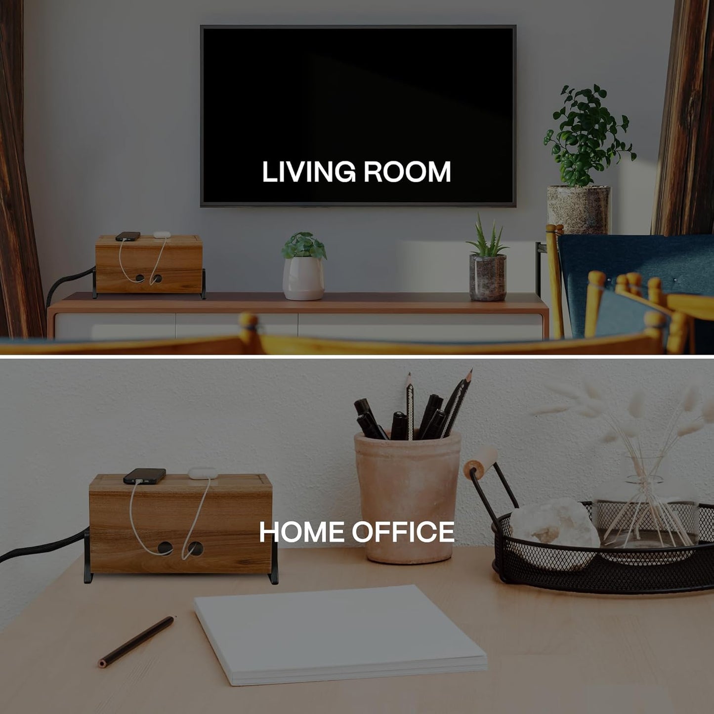 Extra Large Cable Management Box, Wood Cord Hider Box & Organizer for Power Strip, TV Wires & Desk Cable Storage