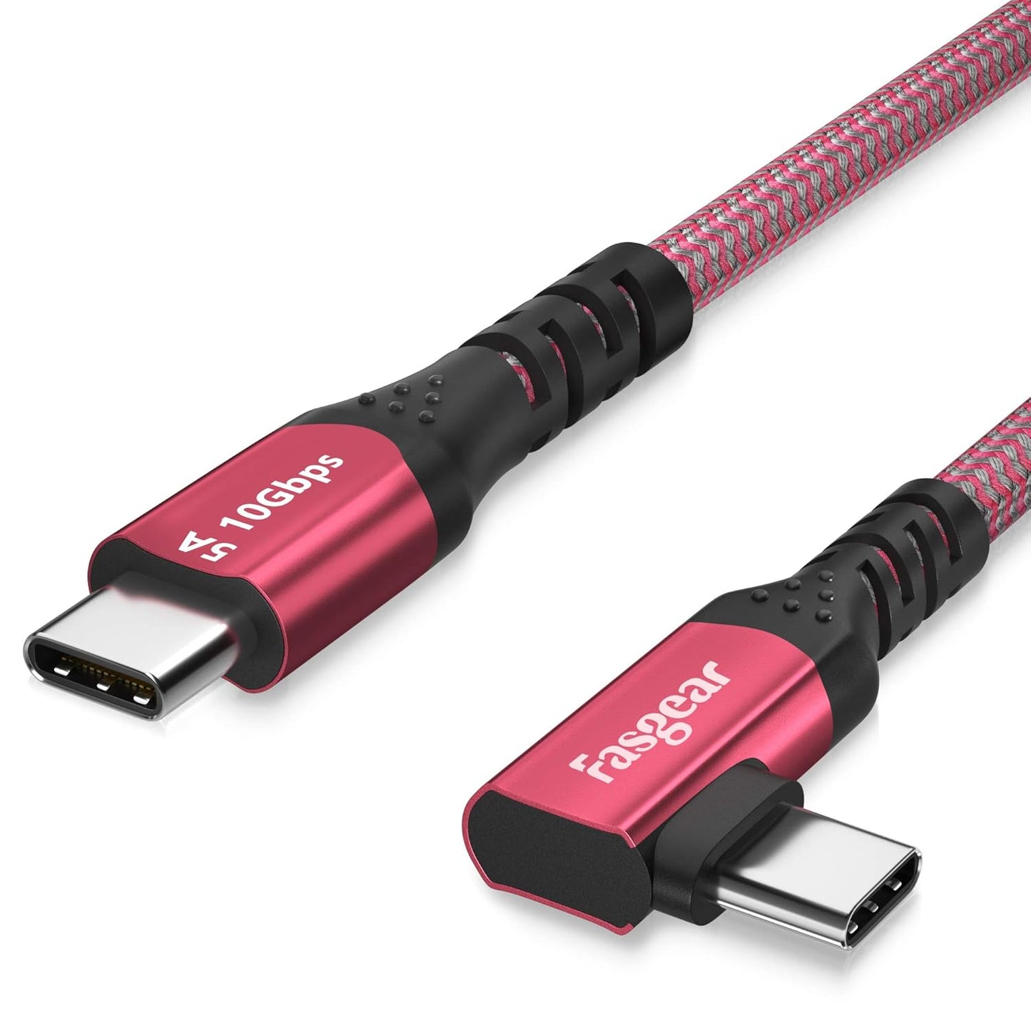 Fasgear USB C to USB C 3.1 Gen 2 Cable 6ft 90-Degree Type C 100W Cord 4K@60Hz Video Output 5A Power Delivery Charging Wire Compatible for MacBook,iPad Pro,Pixelbook,Link,T5 LaCie SSD (Red)