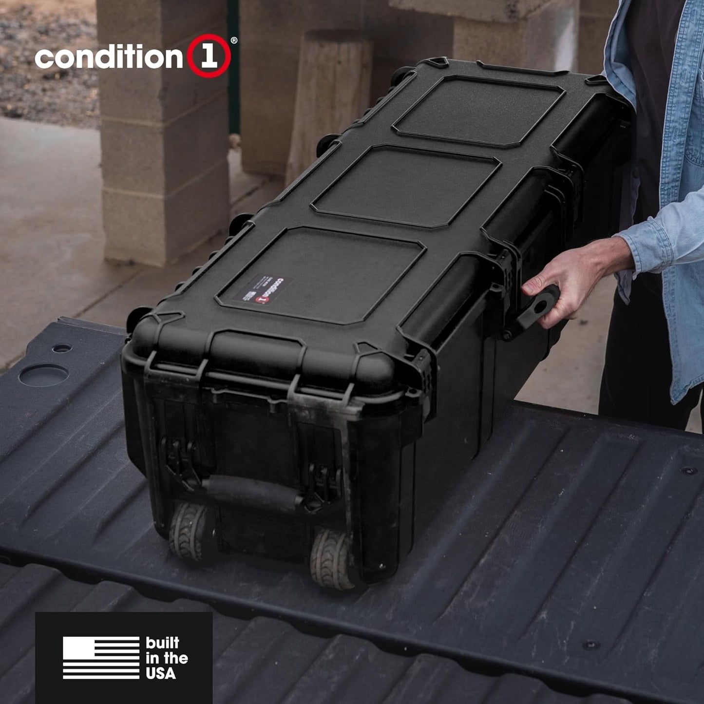 Condition 1 45" Long Hard Shell Carrying Case Model 2191 with Wheels, Waterproof, Protective, Storage for Music Equipment, Camera, Travel Case, Made in USA, 44.52"x16.30"x12.90" Black