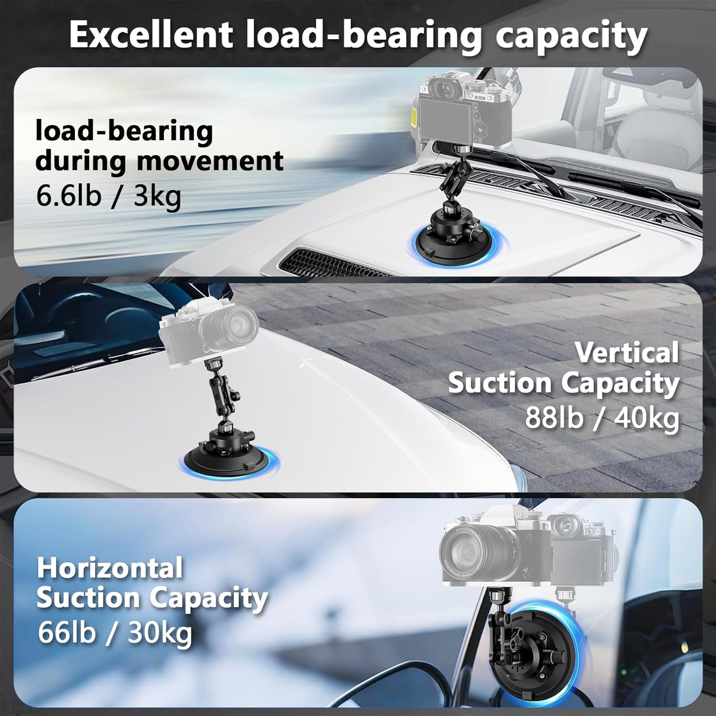 Camera Suction Cup Mount with Ball Head Magic Arm,4.5" Metal Vacuum Suction Cup Mount Car Windshield Dash Mount for Action Camera/Phone Holders with 1/4",1/8" Holes(Black)