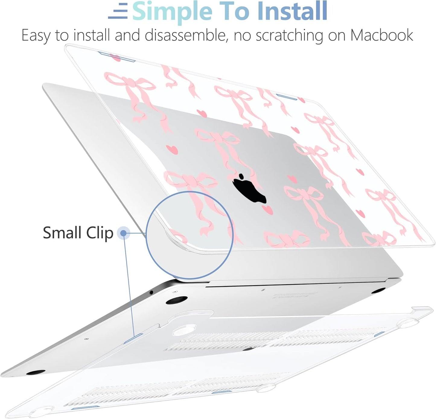 MEEgoodo for MacBook Air 13 inch Case 2021 2020 2019 2018 Released A2337 M1 A2179 A1932 with Touch ID, Plastic Hard Shell & Keyboard Cover Compatible with MacBook Air Case 13.3,Trendy Bow & Hearts