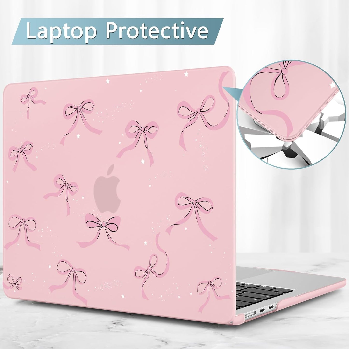 May Chen for MacBook Air 13.6 inch Case A3240 M4 A3113 M3 A2681 M2 with Retina Dispaly, 2025 2024 2023 2022 Release, Plastic Hard Shell Case with Screen Protector & Keyboard Cover, Chalk Pink Bow