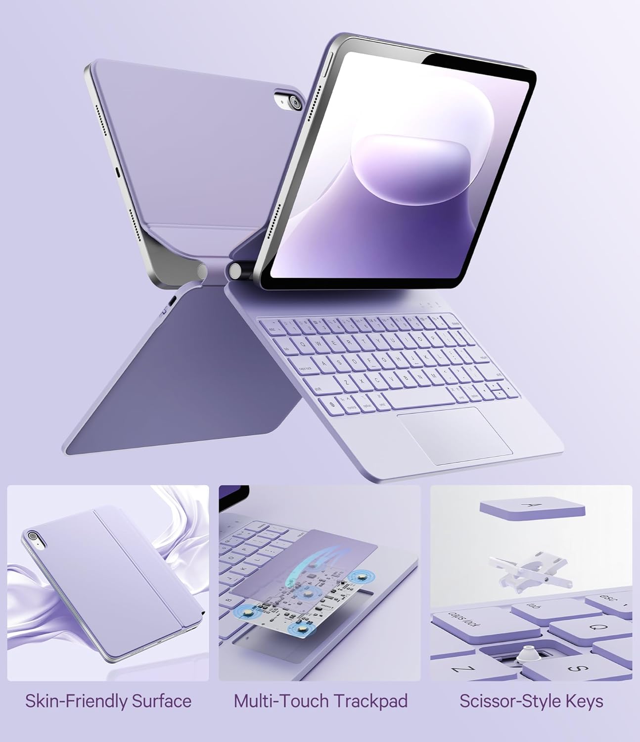 GreenLaw for iPad 11th(A16,2025)/10th(2022) Generation Case with Keyboard, Magic-Style Keyboard Stand, 7 Color Backlit, Stain-Resistant Surface, Multi-Touch Trackpad, Light Purple