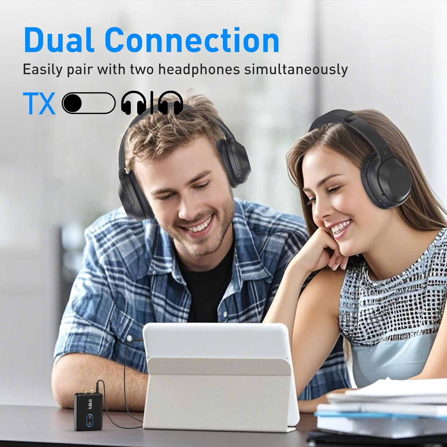 1Mii RCA Bluetooth 5.3 Adapter for TV, 3.5mm AUX Bluetooth Transmitter Receiver for 2 AirPods or Headphones, Home Stereo, Speakers, Projector, Treadmills, PC, with Volume Control, aptX Low Latency