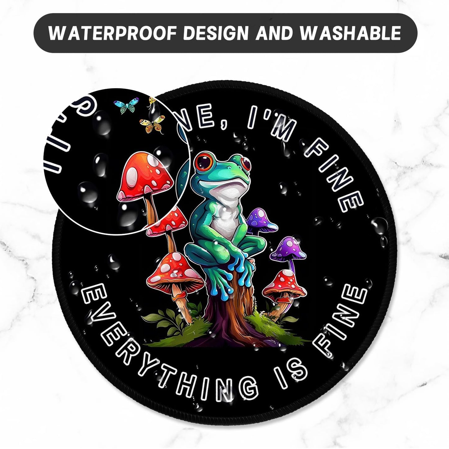 ITNRSIIET Round Mouse Pad with Stitched Edge Premium-Textured Waterproof Non-Slip Rubber Base Desktop Protection Mat Diameter 8.7 inches, Cute Frog