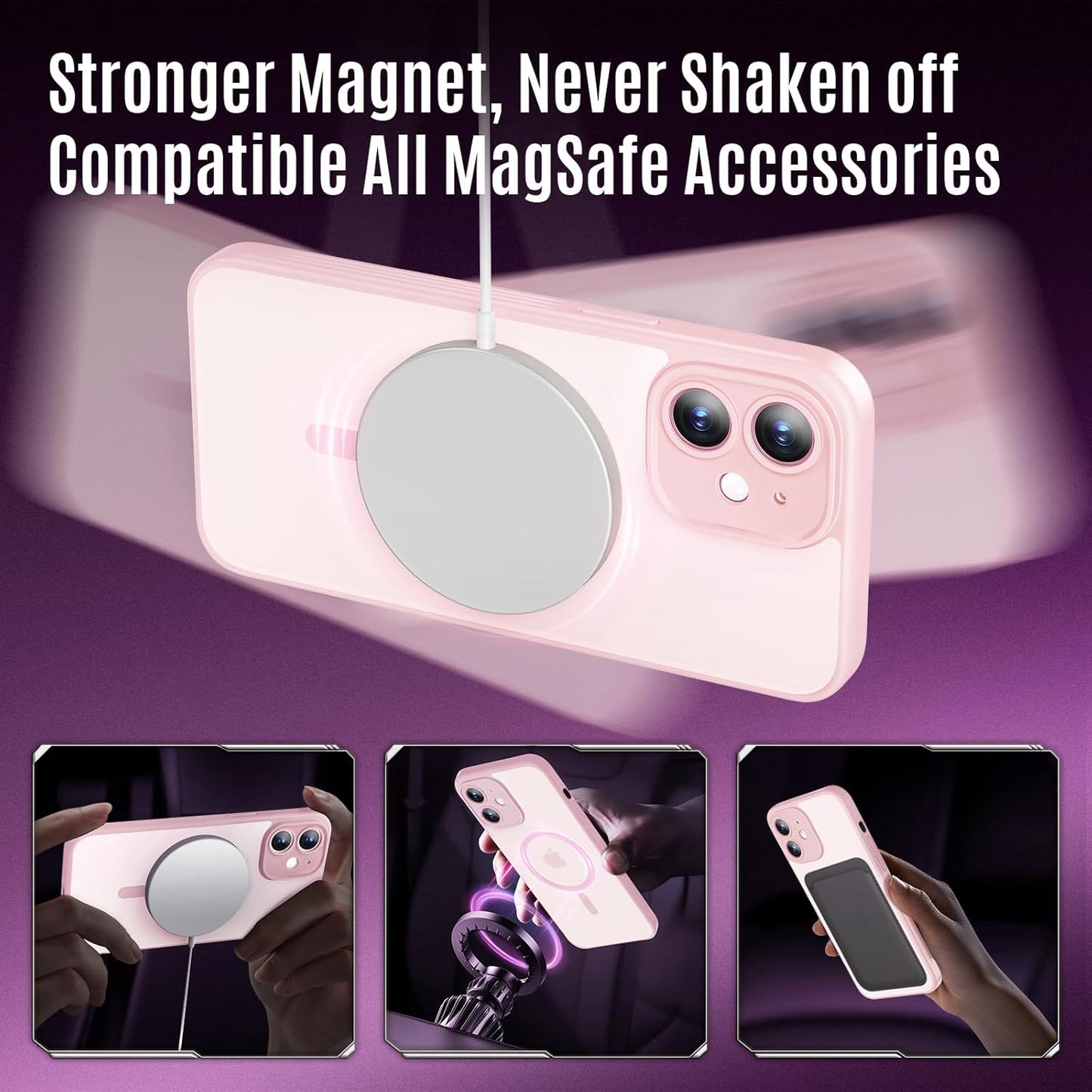 Designed for iPhone 12 Case, Compatible with MagSafe, with Privacy Screen Protectors X2, [Camera Protection] [15FT Military Drop Protection] Shockproof Phone Case, 6.1", Pink