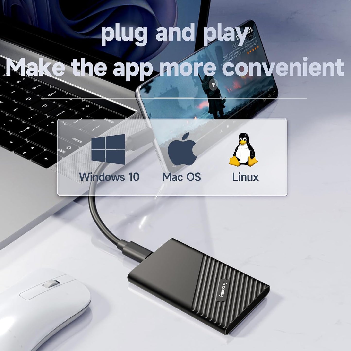 fanxiang 1TB External SSD, Portable Solid State External Hard Drive USB 3.2 Gen2x2, Up to 2000MB/s, USB-C External Storage for iPhone 15/Pro, PC, Laptop, Creators,Gaming Console - PS2000W