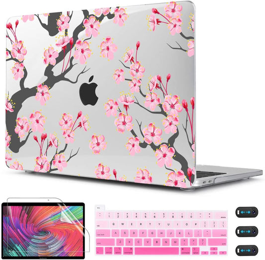 CISSOOK Hard Shell Case for MacBook Pro 13 inch A2338 A2289 A2251 2025-2020 Released, Cherry Floral Beauty Cover with Keyboard Cover and Screen Protector for MacBook Pro 13 M1 M2 - Cherry Blossoms