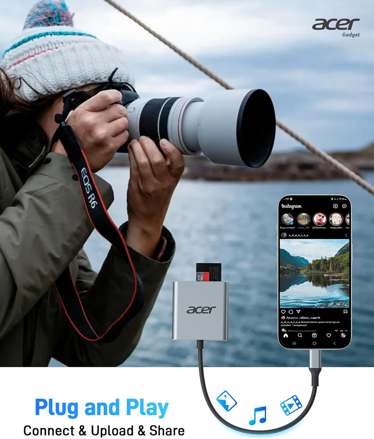 Acer SD 4.0 Card Reader, UHS-II Micro SD Reader USB C, Dual Slot Type C Memory Card Adapter with 100W PD Port for MicroSD SDXC SDHC UHS-II & UHS-I for iPhone 15/16, Laptop, MacBook(Grey)