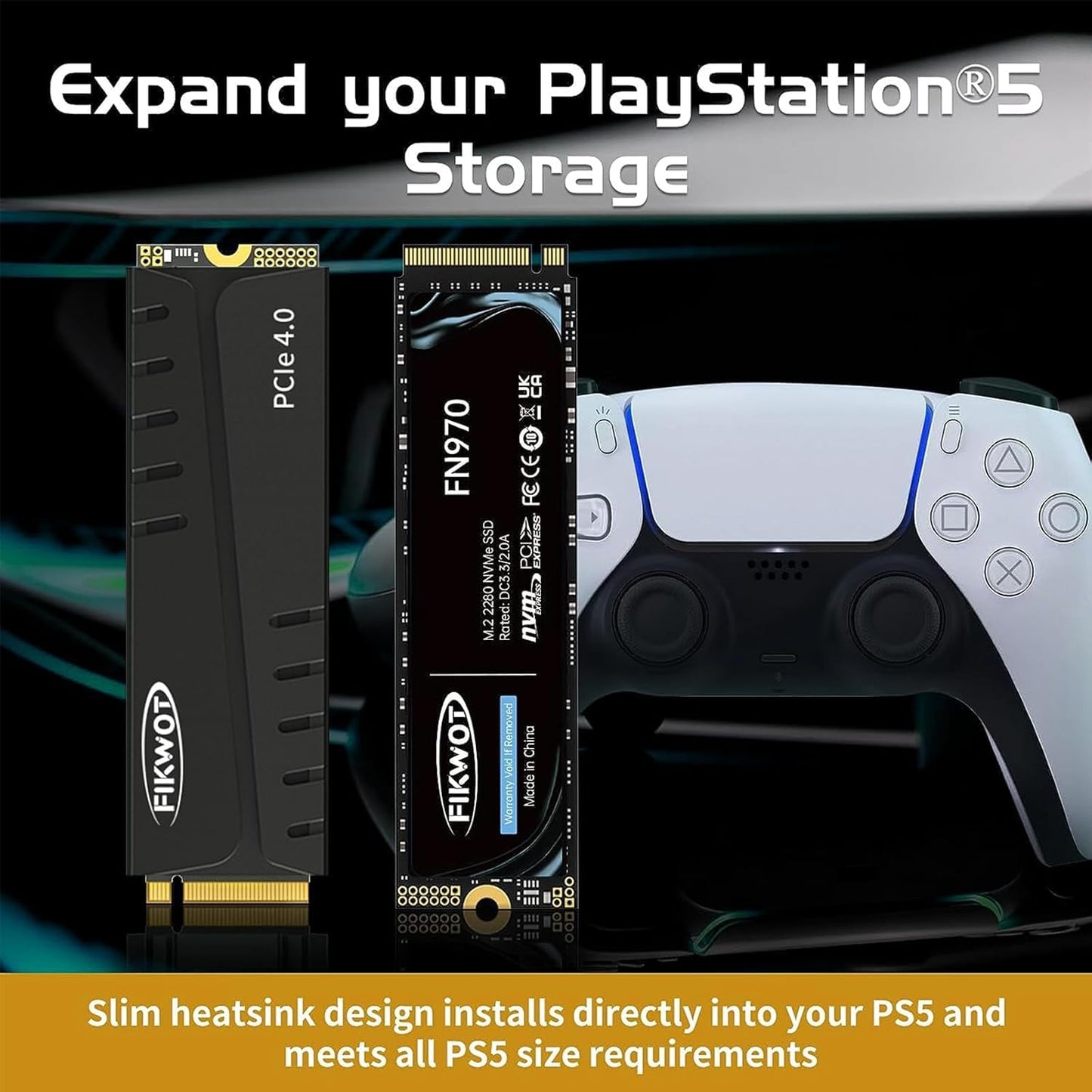 FN970 1TB M.2 2280 PCIe Gen4 x4 NVMe 1.4 Internal Solid State Drive with Heatsink - Speeds up to 7,400MB/s, Configure DRAM Cache, Compatible PS5 Internal SSD