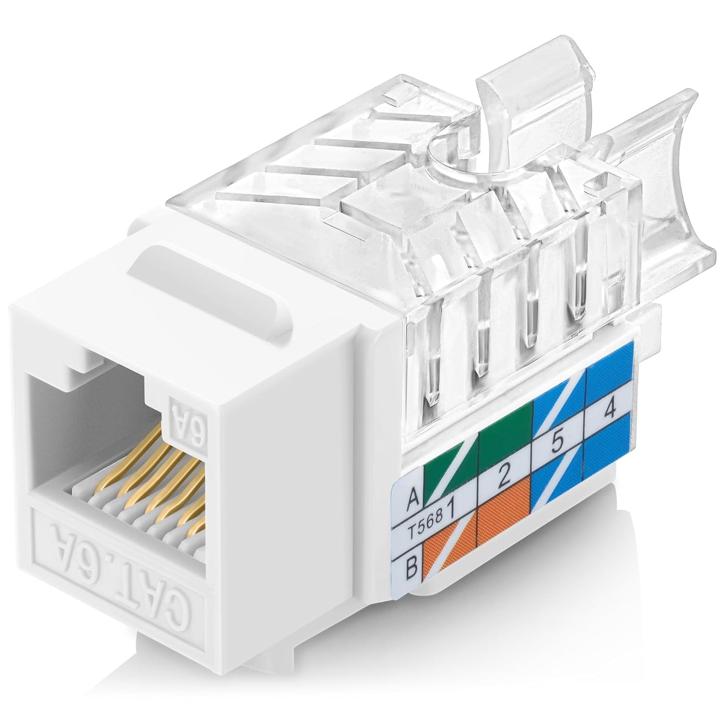 Everest 45° Angled RJ45 Cat6A Keystone Jacks 10-Pack in White - Slim Profile Female RJ45 Connectors - Cat 6A Keystone Jack - Compatible with 45° Angled Speed Termination Tool - 45Term (B0BL3GS7ZY)