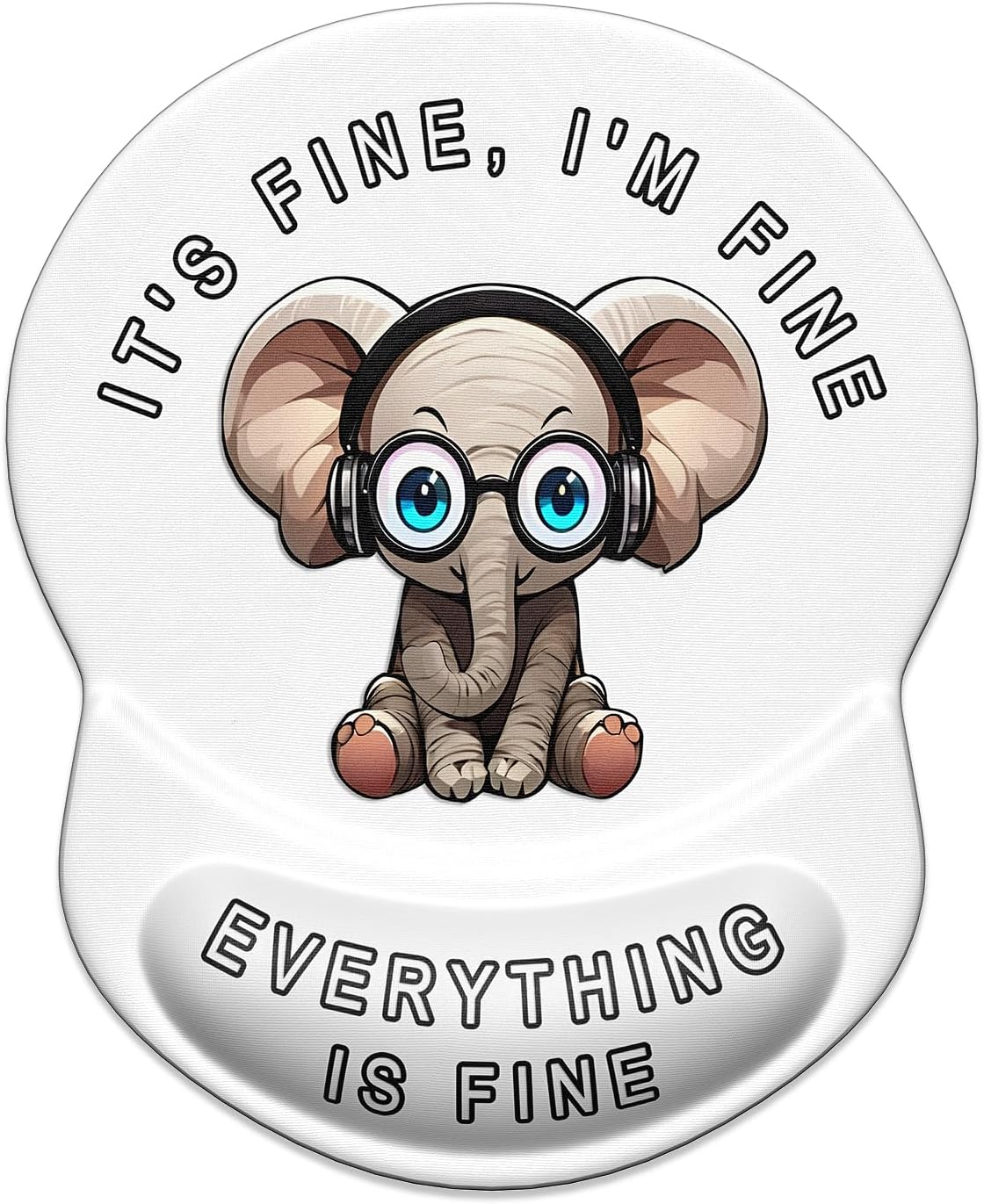 ITNRSIIET Ergonomic Mouse Pad with Gel Wrist Support Small Wrist Rest Smooth Surface Non-Slip PU Base Comfortable Office Supplies Pain Relief, 8.7 x 7.2 inches, Pretty Fine Elephant White