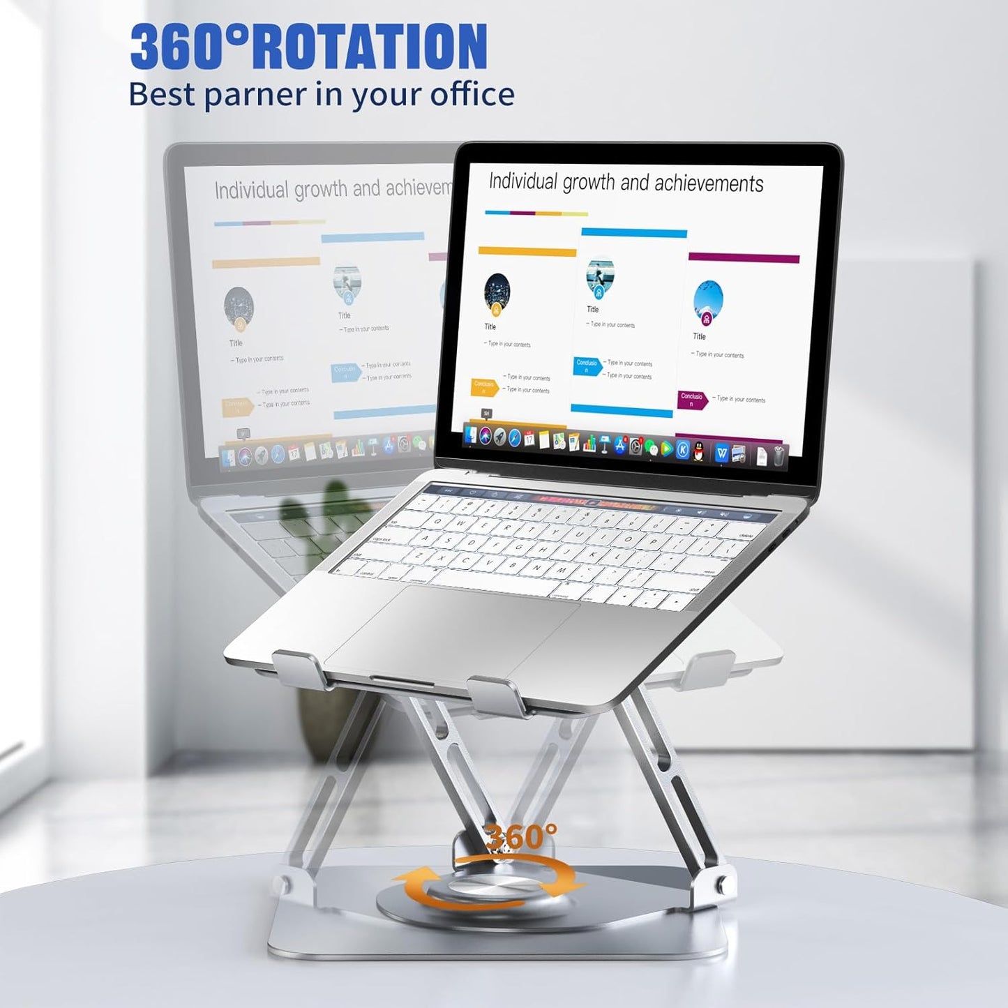 Laptop Stand for Desk, Adjustable Computer Stand with 360° Rotating Base, Ergonomic Laptop Riser for Collaborative Work, Foldable & Portable Laptop Stand, fits for All 10-16" Laptops