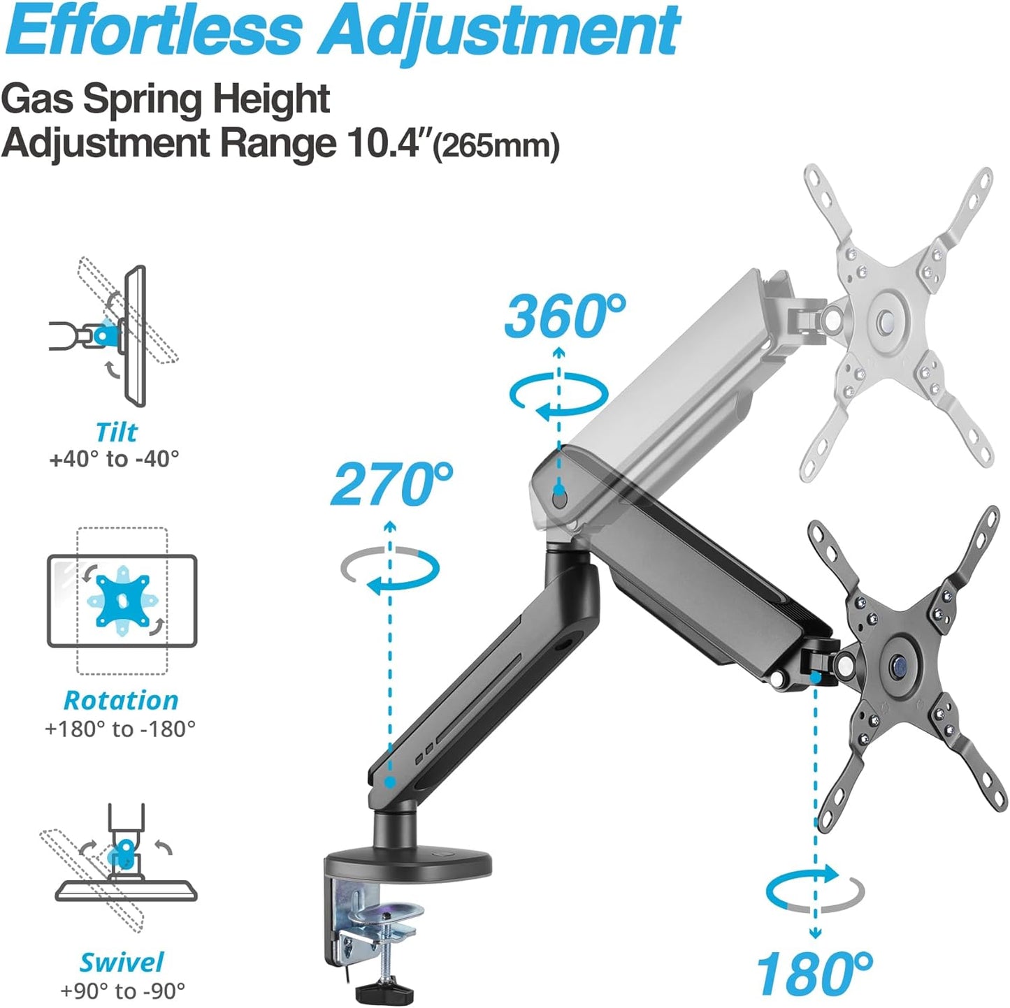 AVLT Single 27”-45” RGB Gaming Monitor Arm Desk Mount Built-in 20 Lighting Modes Touch Button Control Fits Flat/Curved/Ultrawide Screens Height Swivel Tilt Rotation Adjustable Stand -Dark Gray
