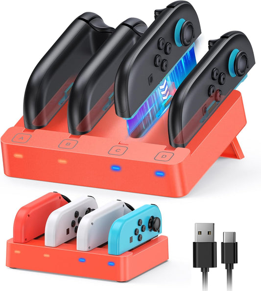 Charger for Nintendo Switch 2 and Switch 1 Controller, Horizontal Charging Dock Station for Joy Cons and for Joycon 2 Accessories with Foldable Storage Stand (Orange)
