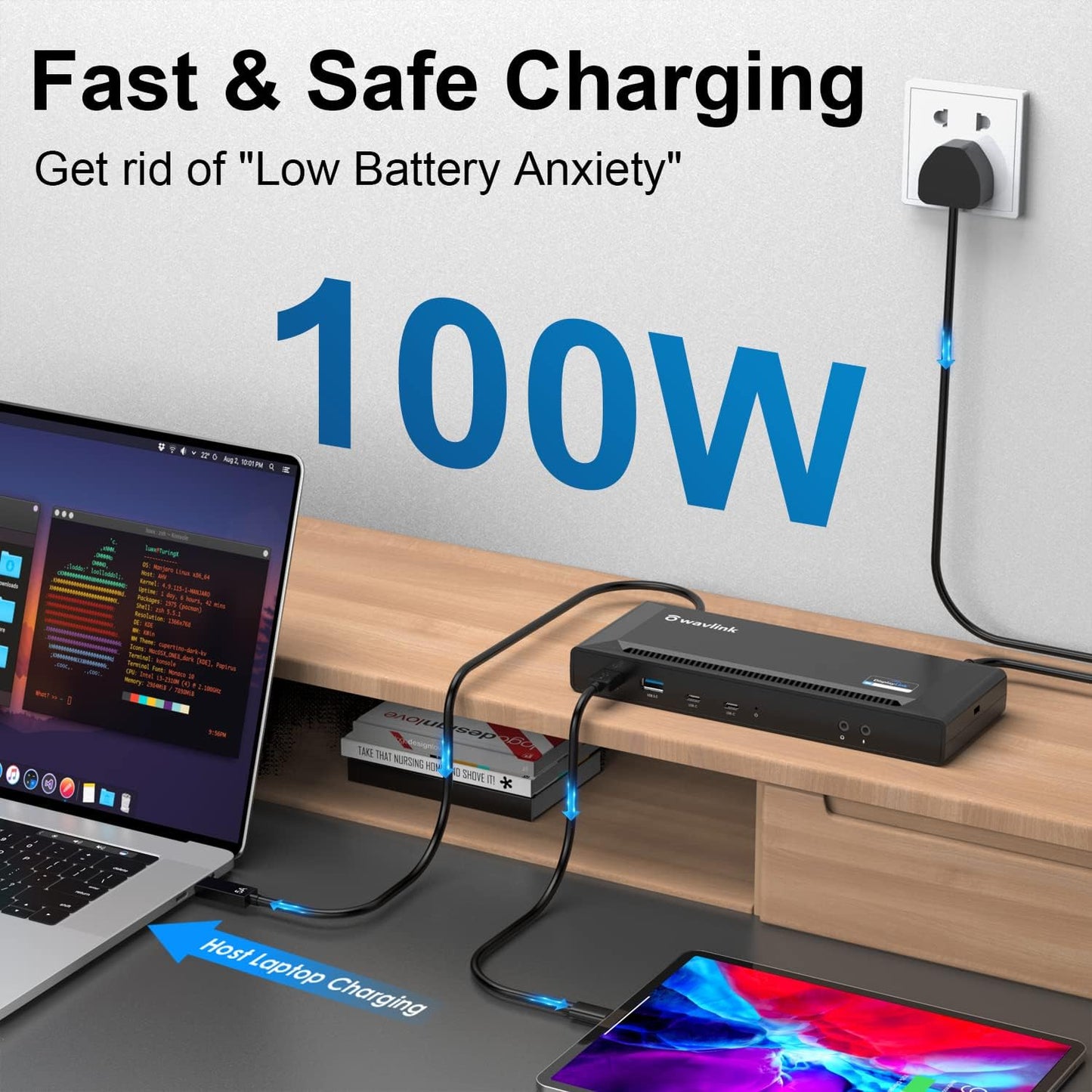 WAVLINK DisplayLink Laptop Docking Station Dual 4K@60Hz(2 HDMI+2DP), 100W PD Charging Compatible with Thunderbolt 4/3, USB-C/A - M1 M2 M3 M4 Mac, Windows, Chrome, 6 USB Ports, LAN - Driver Required